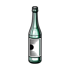 Create a minimalist vector icon of a Soju bottle, emphasizing its distinct shape and label.  Ensure it's small and easily scalable.
