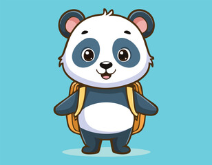 A cute panda go to school with a small school bag vector.