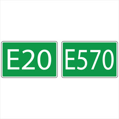 International e-road network route signs e20 and e570 indicating a road junction