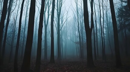 Naklejka premium Dark Blue Foggy Forest Pixel Art