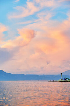 sunset over the sea in Patras