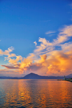 sunset over the sea in Patras