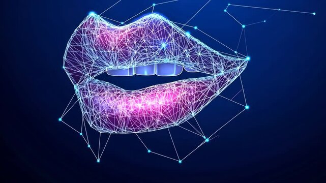 woman lip teeth digital lines low poly wireframe ai generated video concept