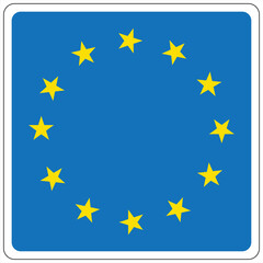 European union flag waving, featuring twelve gold stars arranged in a circle on a vibrant blue background, symbolizing unity and harmony among member states
