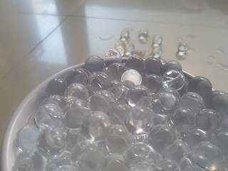 Clear glass balls, close up of a transparant glass beads, clear glass beads, clear bubble,...