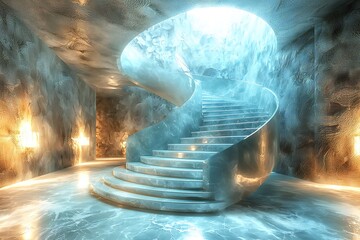 Luxurious Teal Marble Spiral Staircase in Modern Interior Design