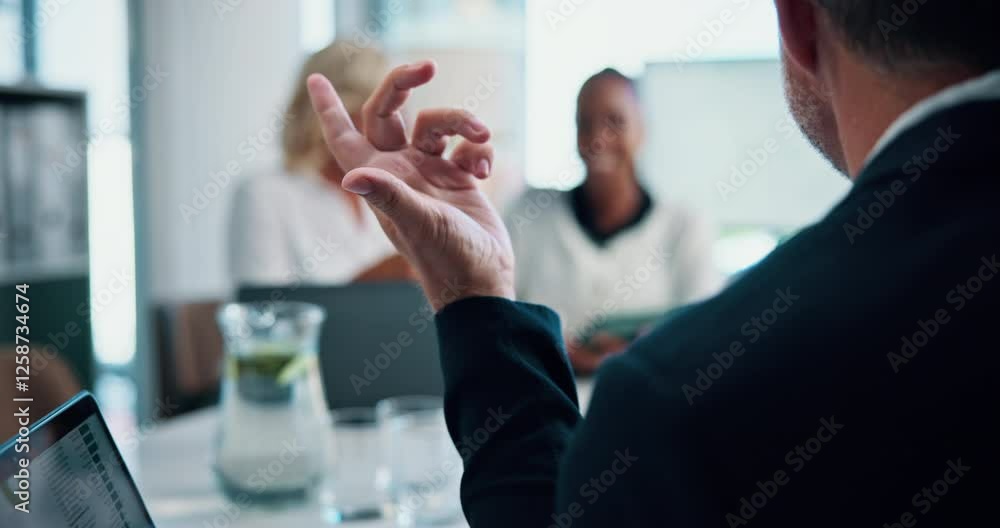 Aufkleber people, meeting and discussion in office for business, explain proposal and interview at laptop. com