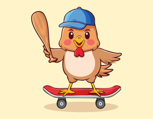A cartoon illustration of a bird with a skateboard.