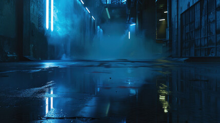 dark street at night with wet asphalt