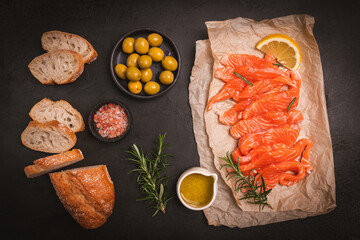 Traditional Norwegian fresh salmon in slices
