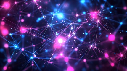 Abstract Network Connection Pink Blue Glowing Dots Lines Digital Technology Background