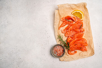 Traditional Norwegian fresh salmon in slices