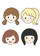かわいい女の子のアイコンセット｜ボブ・ポニーテール・ツインテール