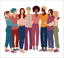 Fototapeta premium Group of multicultural women embracing. Diversity - inclusion - equality - girl power or empowerment concept. International women s day. Isolated