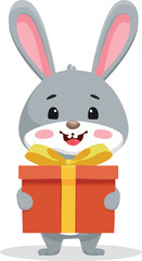 A cute rabbit with a gift vector on white background.