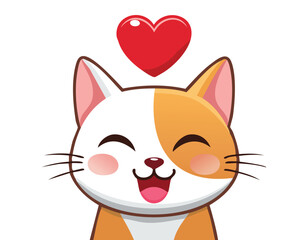 A cute cat with heart on white background