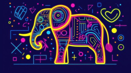 Obraz premium Neon Geometric Elephant Design Artistic Illustration