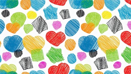 Kid shape color seamless pattern background. Crayon scribble fun children color hand drawn pencil brush shape seamless background. Abstract pattern crayon children pattern design. perfect any project.