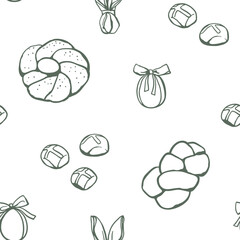 Hand drawn Easter bread and buns seamless pattern