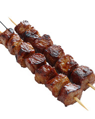 Grilled meat skewers on wooden sticks