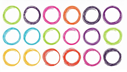 Marker brush marker scribble line circle frame shape set. Hand drawn marker crayon brush stroke highlight round, circular highlight frame element. Scribble sketch round hand drawn perfect any project.