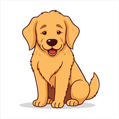 Cute Cartoon Golden Retriever Sitting, Perfect for Kids' Products/A cheerful cartoon illustration of a golden retriever puppy sitting.