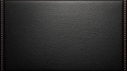Close-up of textured black leather with fine grain and decorative brown stitching in luxury upholstery or high-end fashion material for elegant backgrounds and product designs