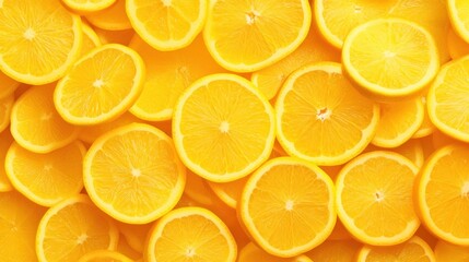 Obraz premium Vibrant yellow orange slices beautifully arranged for a fresh and healthy look.