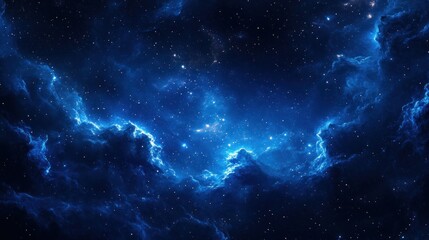 Obraz premium Glowing blue nebula in outer space with stars.