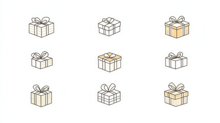 Colorful Gift Boxes with Bows in Various Designs for Celebrations, Parties, and Special Occasions Featuring Unique Patterns and Styles