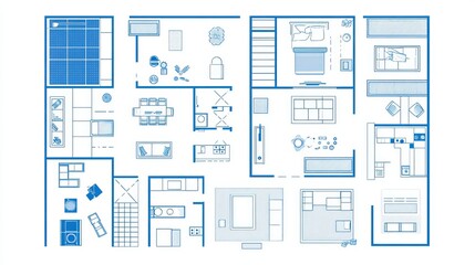 A set of icons representing square meters, area size, and floor plans. These icons feature dimension lines, box sizes, room spaces