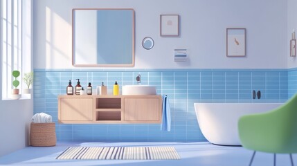 Modern Minimalist Bathroom Design With Light Blue Tiles