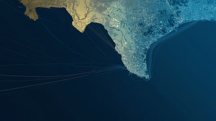 satellite view of coastal city at night  

