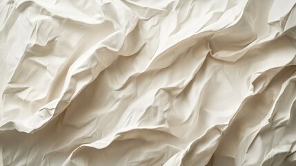 Obraz premium Close-up of crumpled, cream-colored fabric with soft folds and shadows.