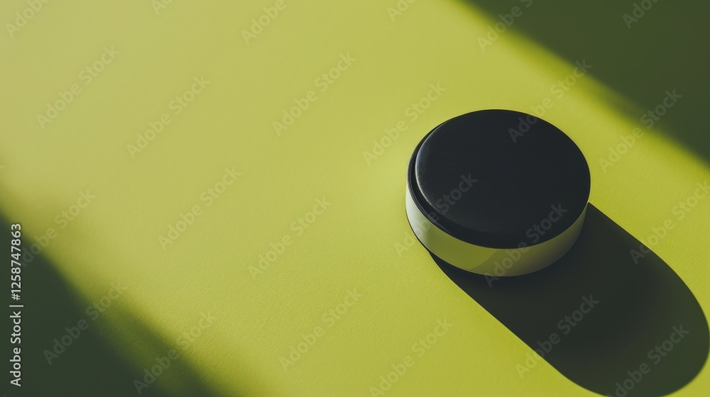Aufkleber circular black and white object on a bright green surface with long shadows, showcasing a modern des