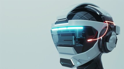 A sleek and modern robotic head featuring a glowing visor and intricate technological details, representing cutting-edge AI and robotics. AI generated.
