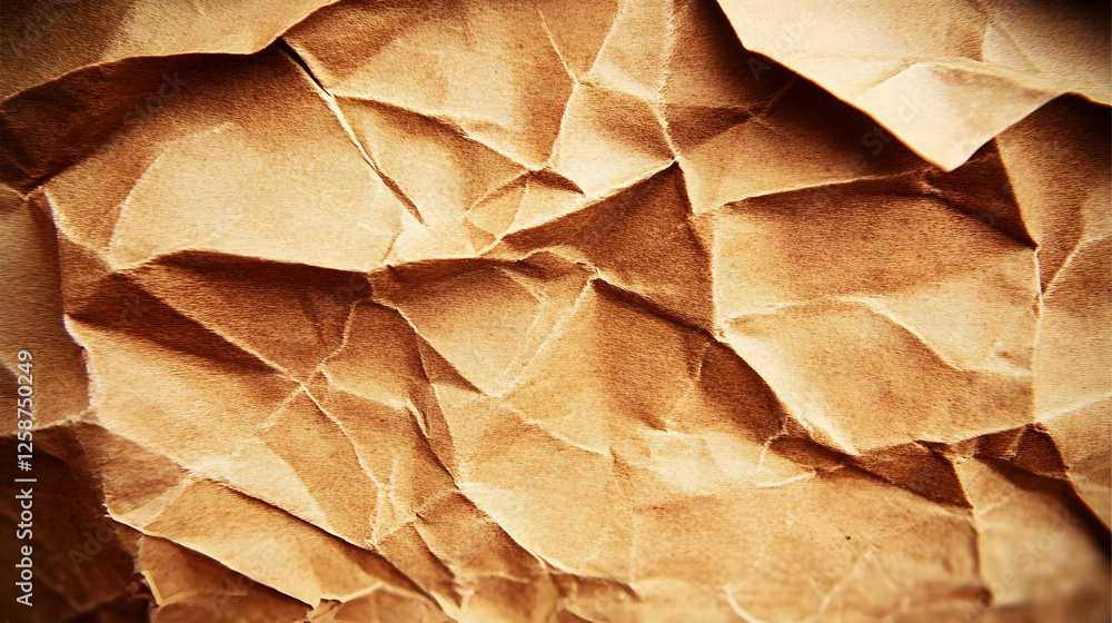 Poster close-up of crumpled brown paper texture; abstract background image ideal for design projects, showc