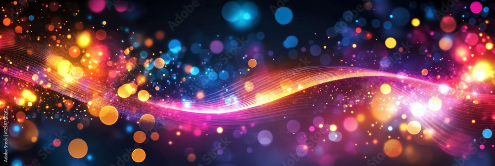 Poster abstract background with glowing lights and colorful bokeh,