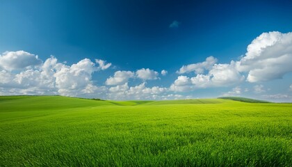 Fototapeta premium natural of green field with white clouds on sky background with copy space