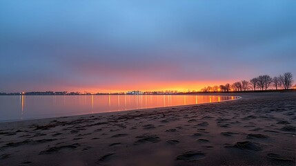 Naklejka premium Sunset City Beach Panorama