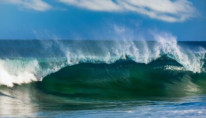 Fototapeta premium una ola gigante en el la orilla rompiendo en la orilla de la costa, vista desde la orilla