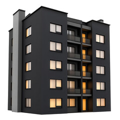 Modern apartment building urban area night view transparent background realistic design