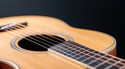 Fototapeta premium Close-up acoustic guitar, dark background, music instrument