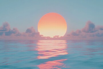 Calm ocean sunset, pastel sky, clouds, digital art, background