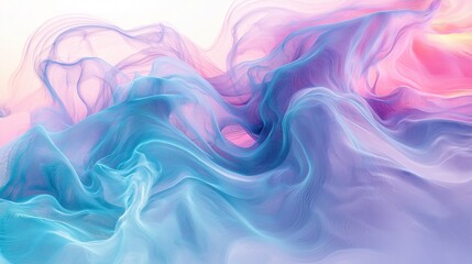 Obraz premium Abstract waves of ethereal blue and pink hues cascade in a surreal, dreamlike seascape. A serene blend of color and form.