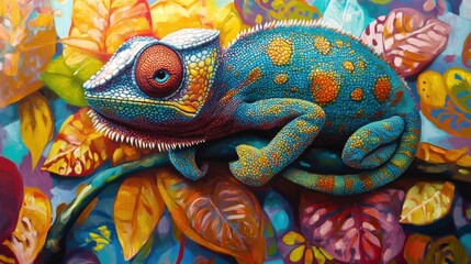 Chameleon Blending with Colorful Backdrop