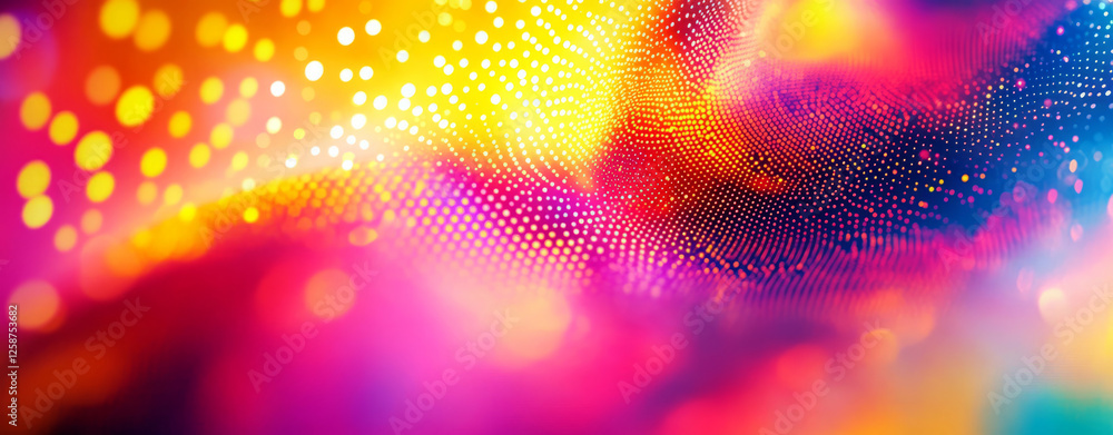 Poster abstract, colorful background with bokeh lights and gradient colors.