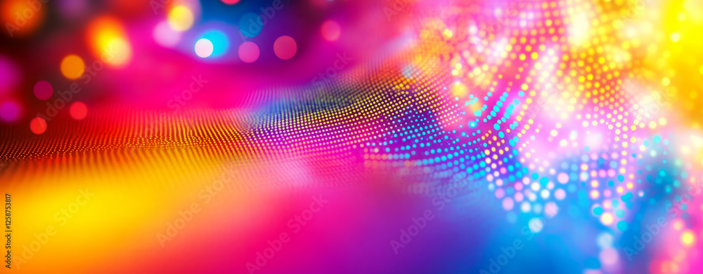 Poster abstract, colorful background with bokeh lights and gradient colors.