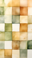 Neutral Green Brown Tan  Tile Squares Plaid Watercolor Ink Background Overlay Resource Pattern