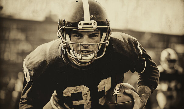 American football player, vintage old photo, generated ai 